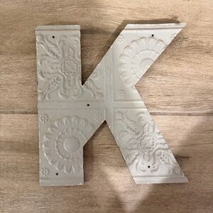 Decorative White Metal Letter 'K' Wall Art